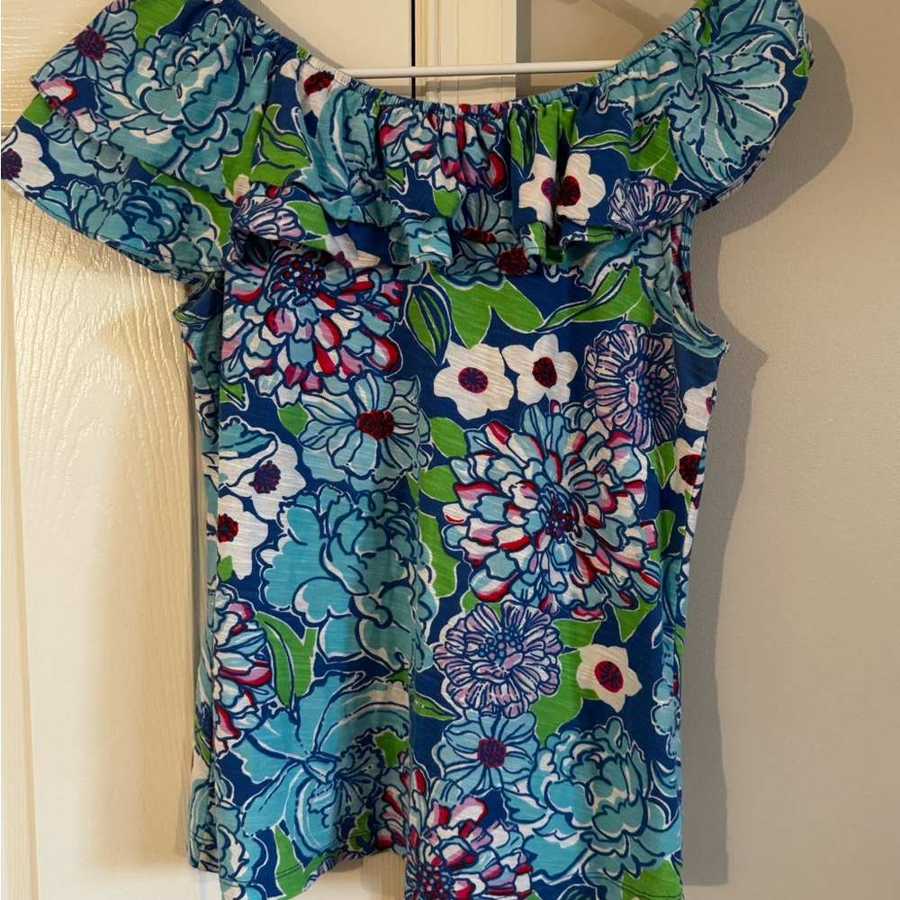 Lilly Pulitzer Blue and Green Floral Top